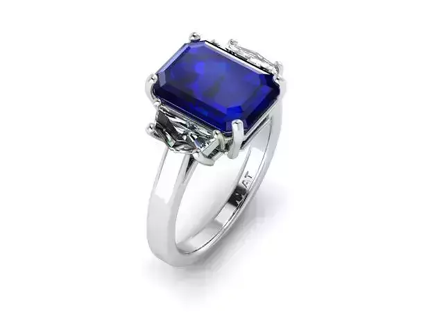 Sapphire and cadis three stone ring 