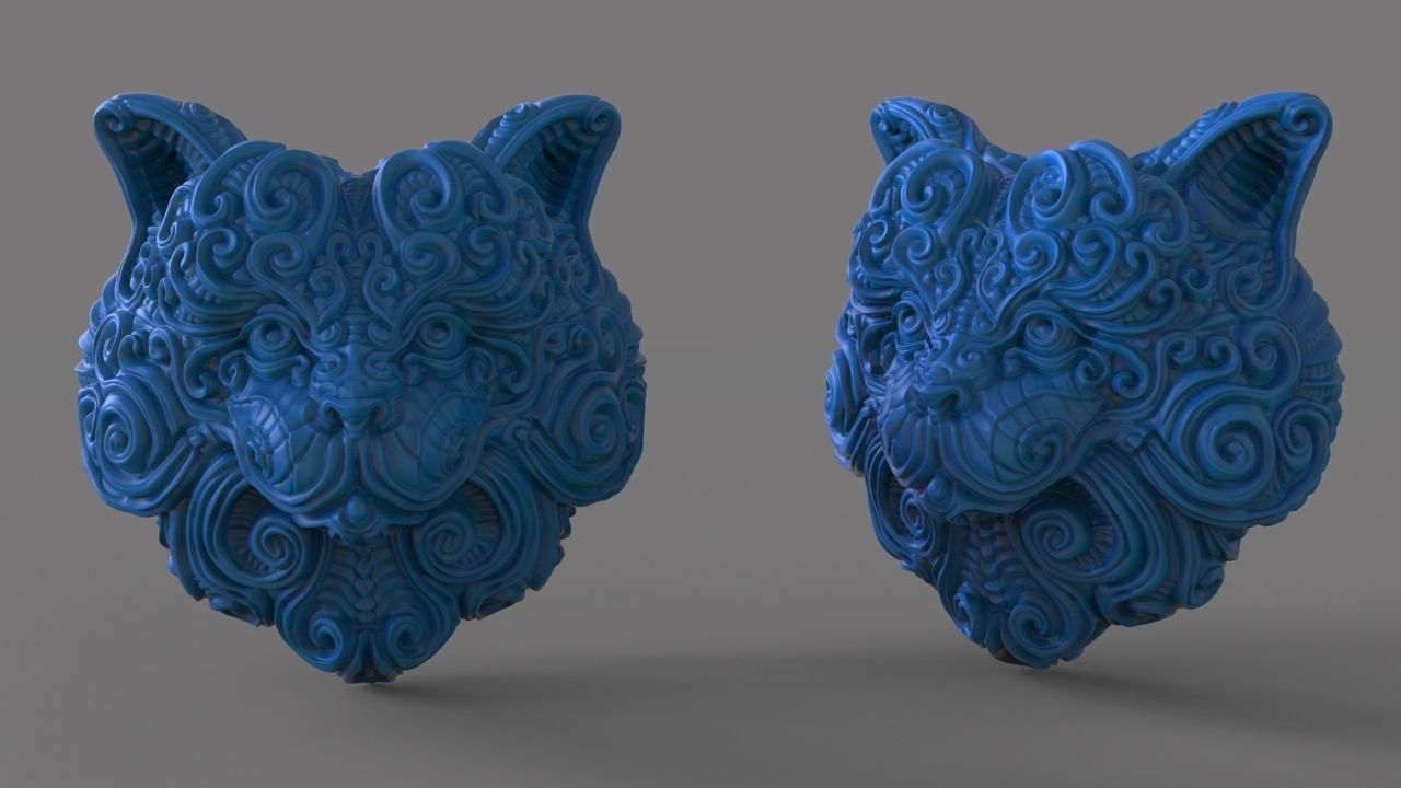Decorative cat face 3D print model_6