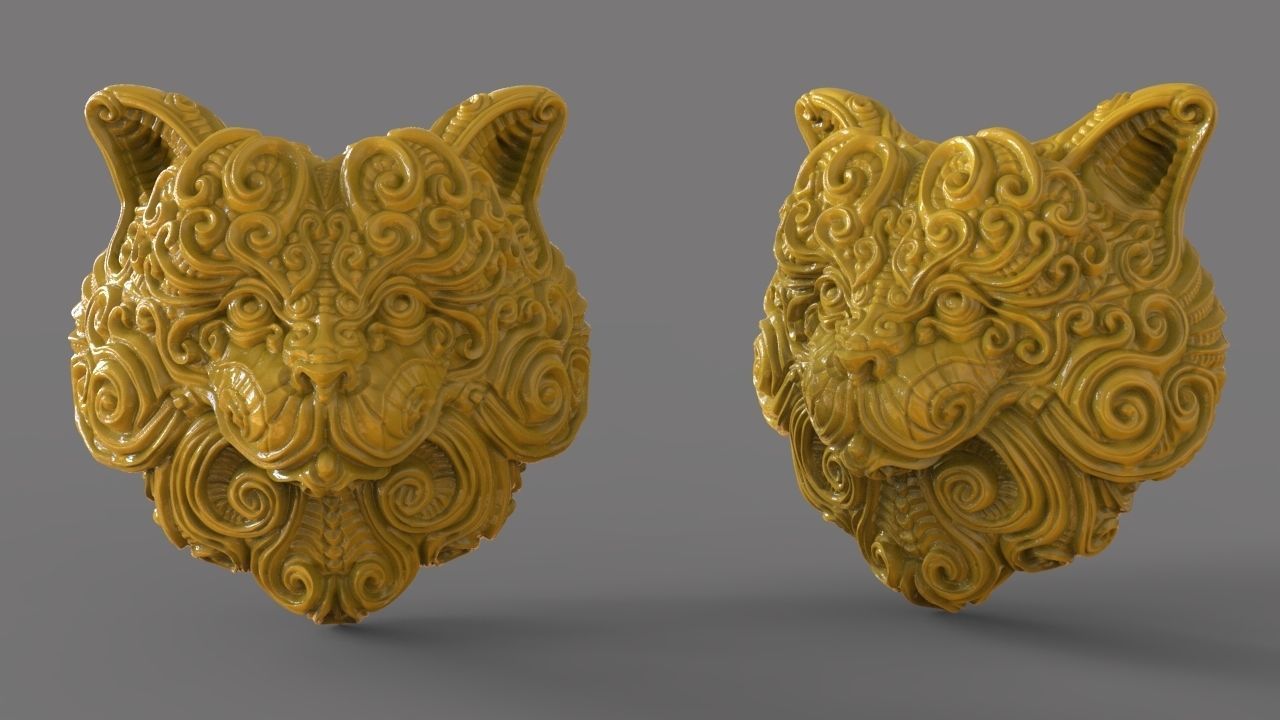 Decorative cat face 3D print model_5