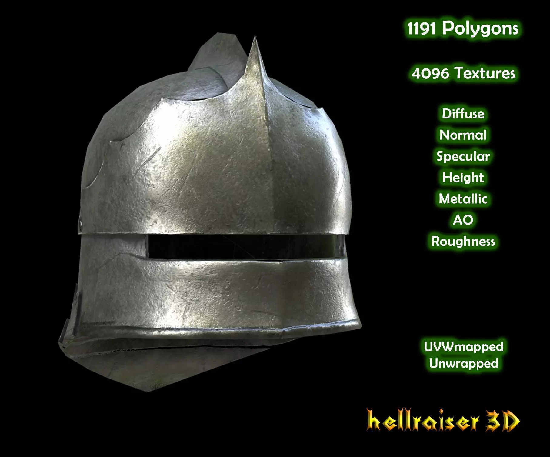 Sallet - Helmet - PBR - Textured Low-poly 3D model_0