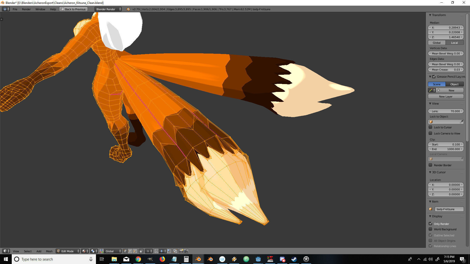 Acheron Kitsune Clean Low-poly 3D model_24