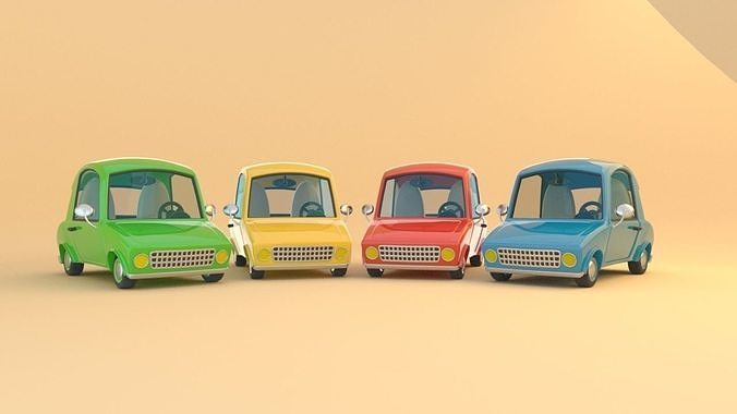 Colorful Low Poly Cartoonist Cute  3D Cars Low-poly 3D model