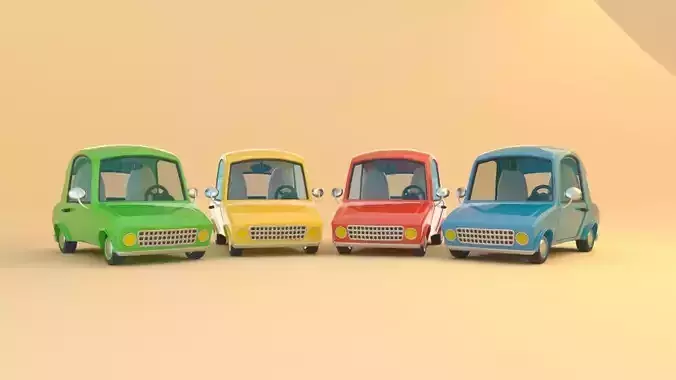 Colorful Low Poly Cartoonist Cute  3D Cars