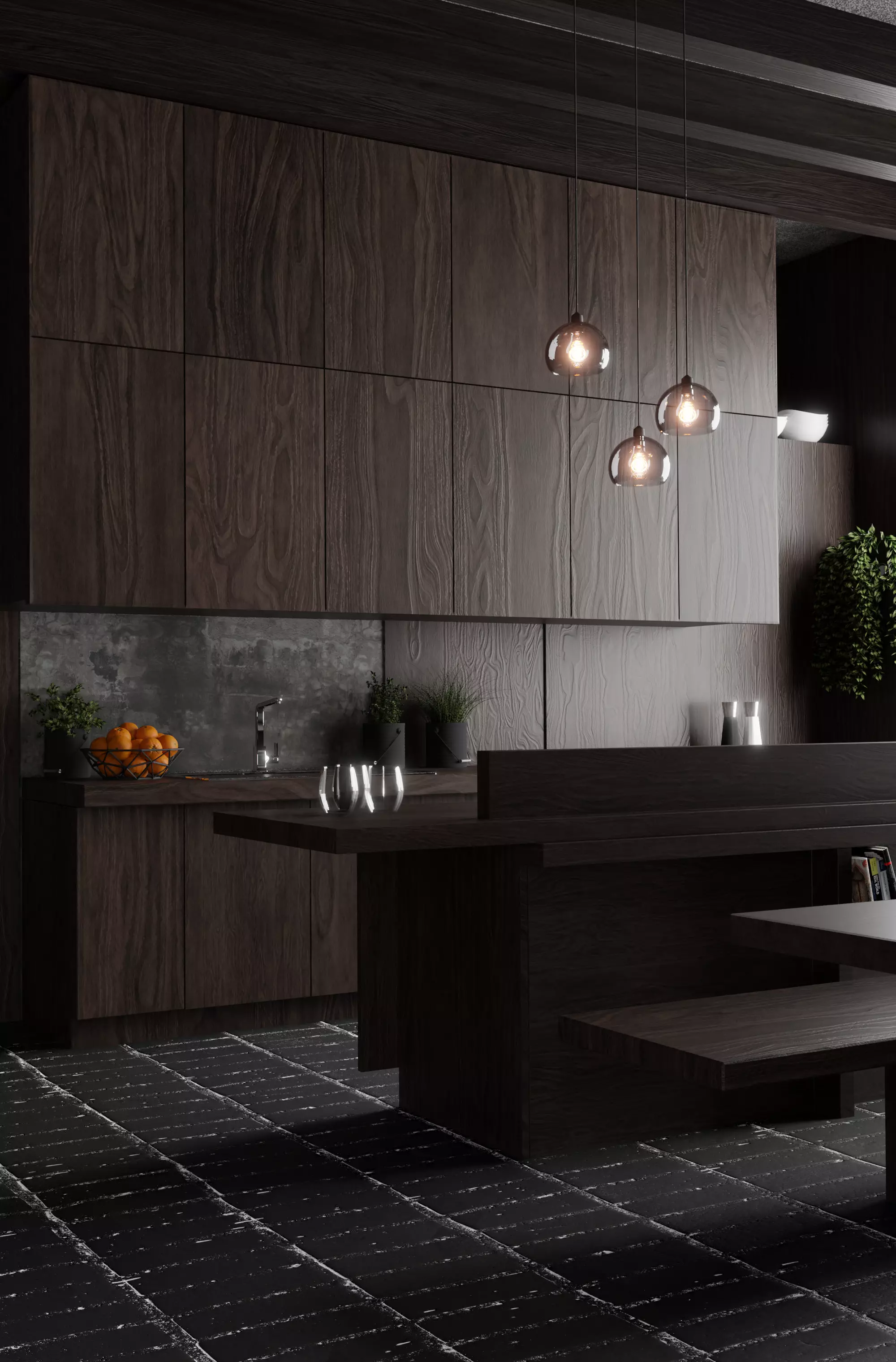 kitchen modern with wood cabinets 3D model_0