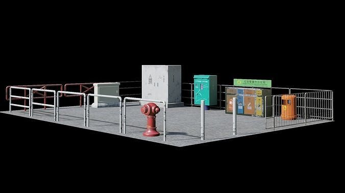 Hong Kong City street environment items 3D models Bundle Part 1  Low-poly 3D model