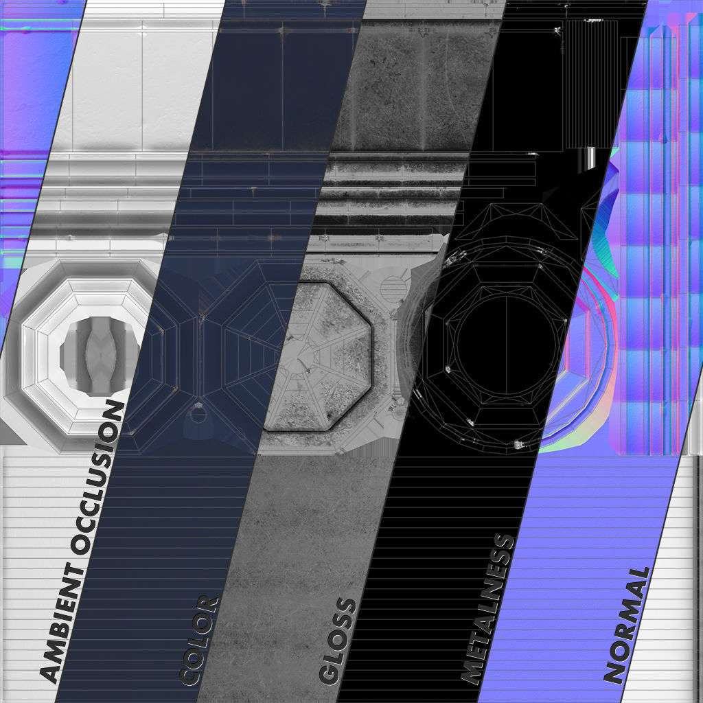 Barrier Bollard pack 3 Blue v1 Low-poly 3D model_10