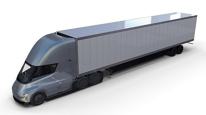Tesla Truck with Chassis Interior and Trailer Silver 3D model