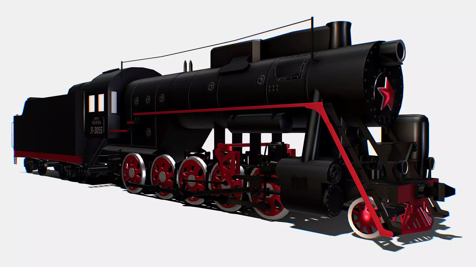 Animated Freight Steam Locomotive L-3055 Low-poly 3D model