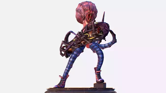 Skined Octopus Soldier with Big Laser Gun