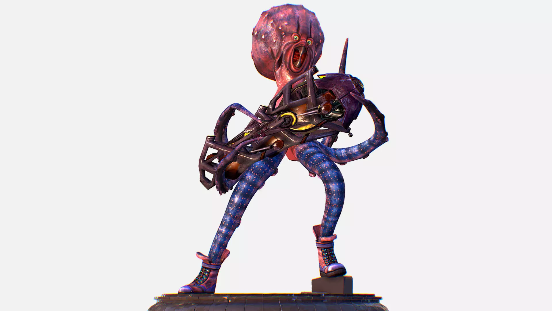 Skined Octopus Soldier with Big Laser Gun 3D model