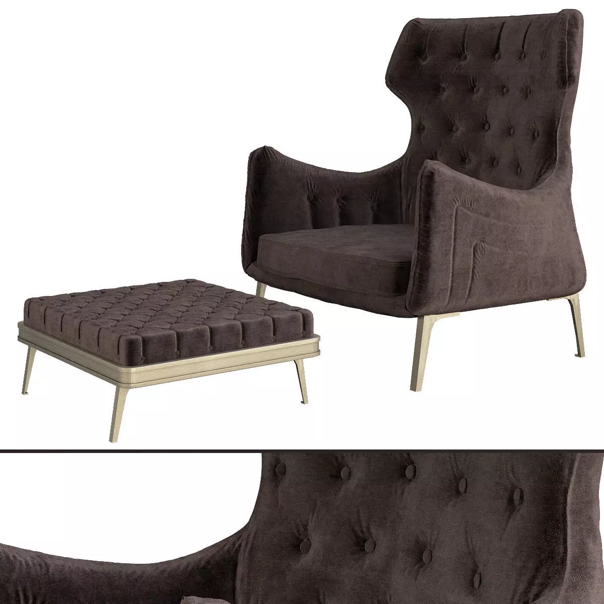 Armchair lounge chair and ottoman 3D model_0