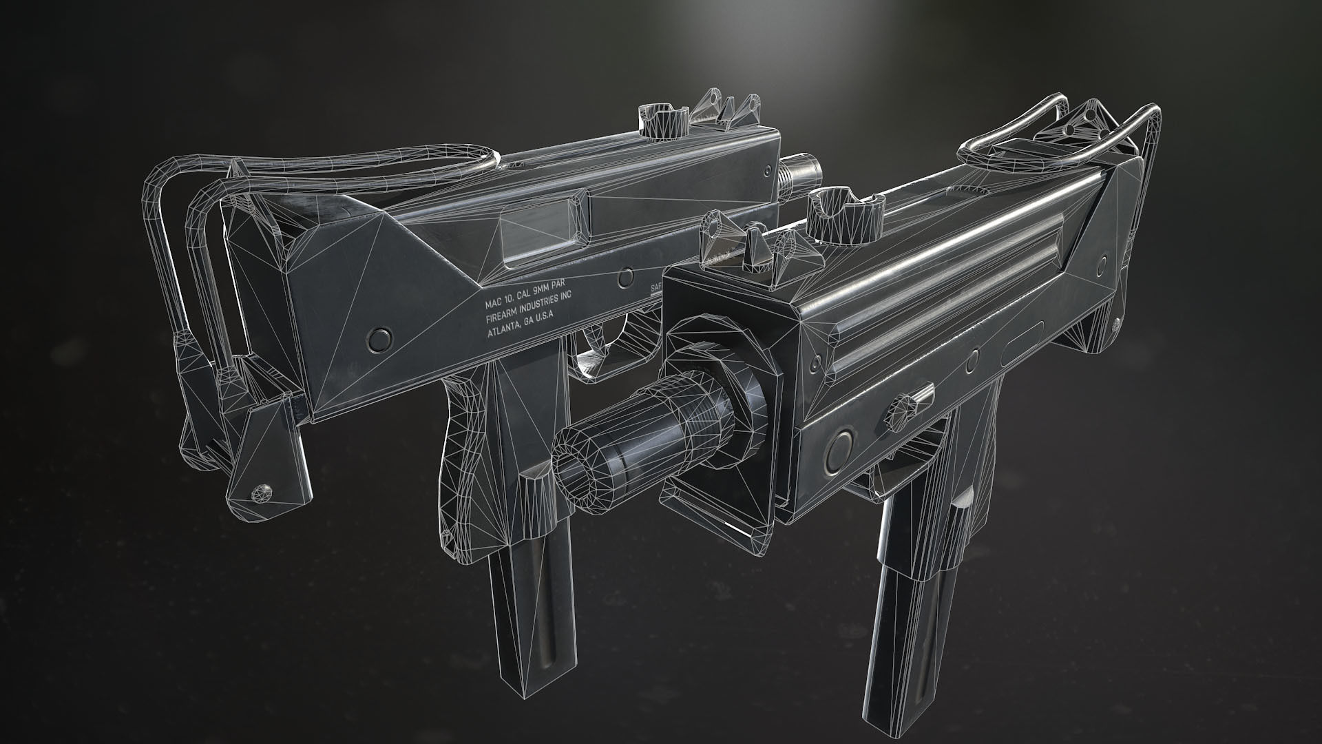 Mac 10 Sub Machine Gun Low-poly 3D model_7