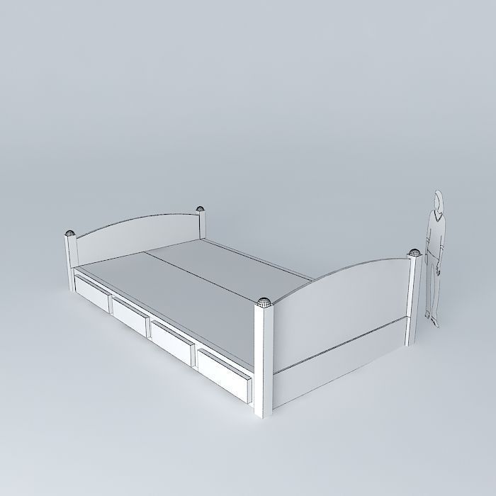 Platform Bed with Drawers Free 3D model_4
