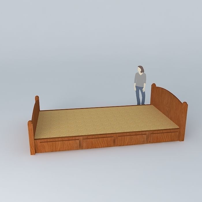 Platform Bed with Drawers Free 3D model_2