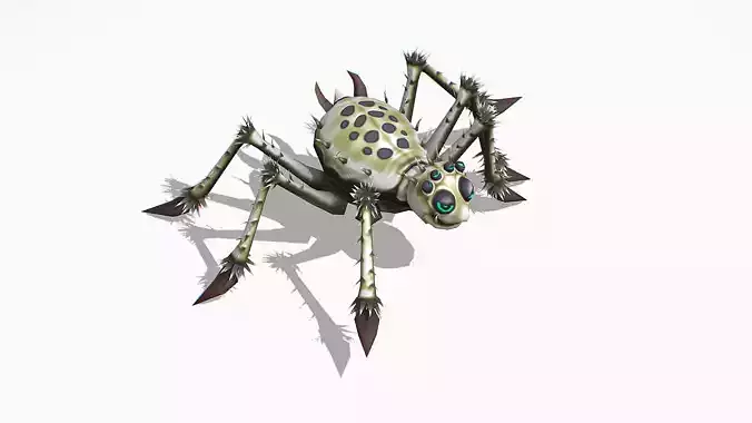 Animated Funny Cartoon Insect White Spider Low-poly 3D model