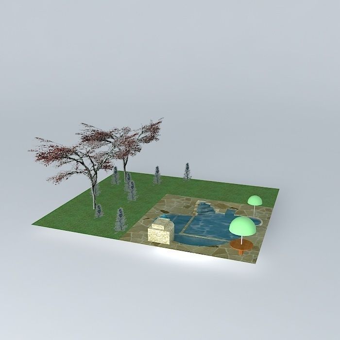 Natural Pool, Fish Farm with Landscaping Free 3D model_1