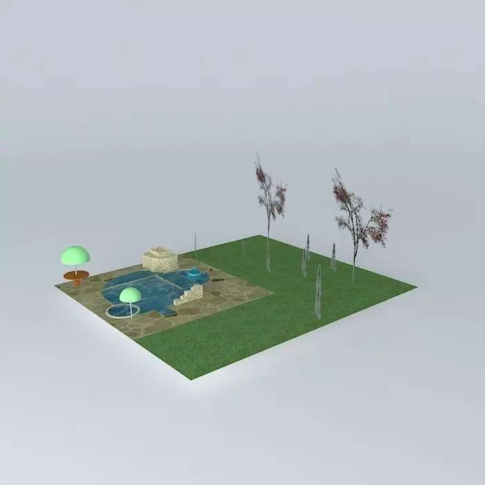 Natural Pool, Fish Farm with Landscaping Free 3D model_0