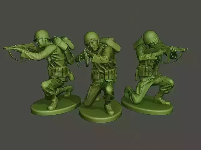 American soldier ww2 Shoot crouched A2 3D print model