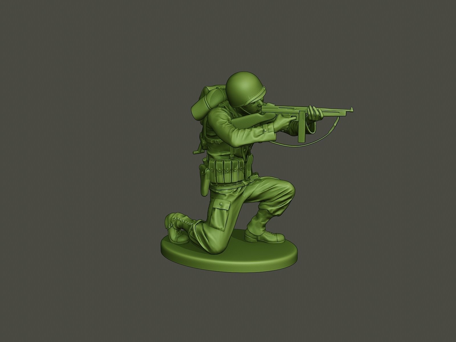 American soldier ww2 Shoot crouched A2 3D print model_13