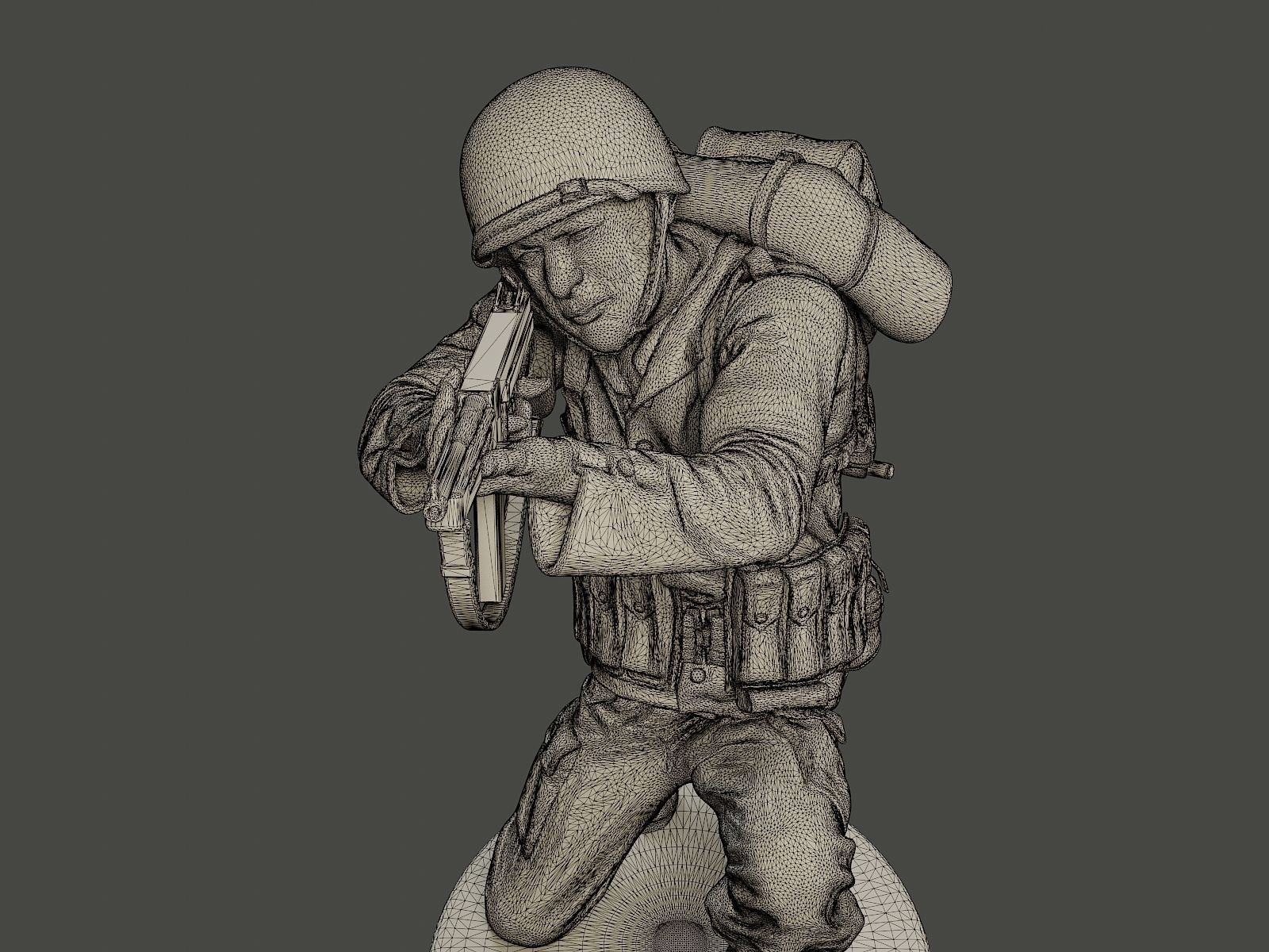American soldier ww2 Shoot crouched A2 3D print model_15
