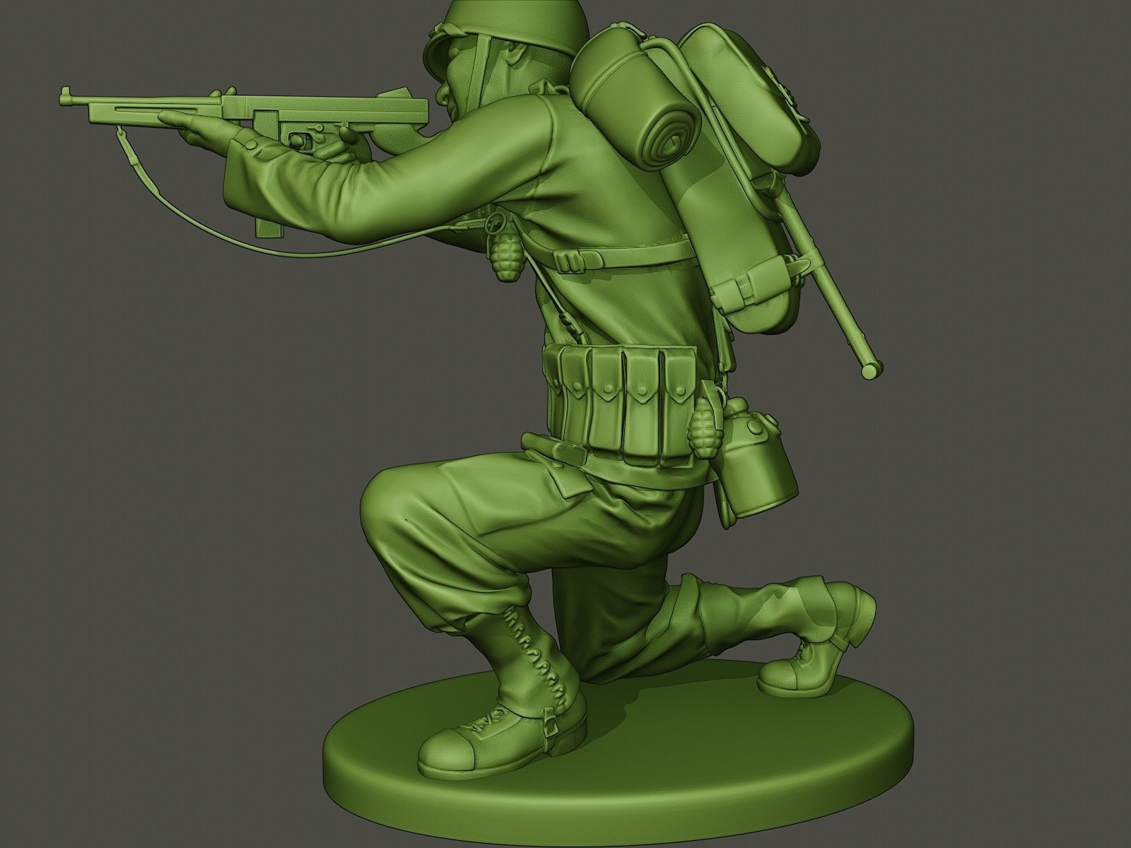 American soldier ww2 Shoot crouched A2 3D print model_21