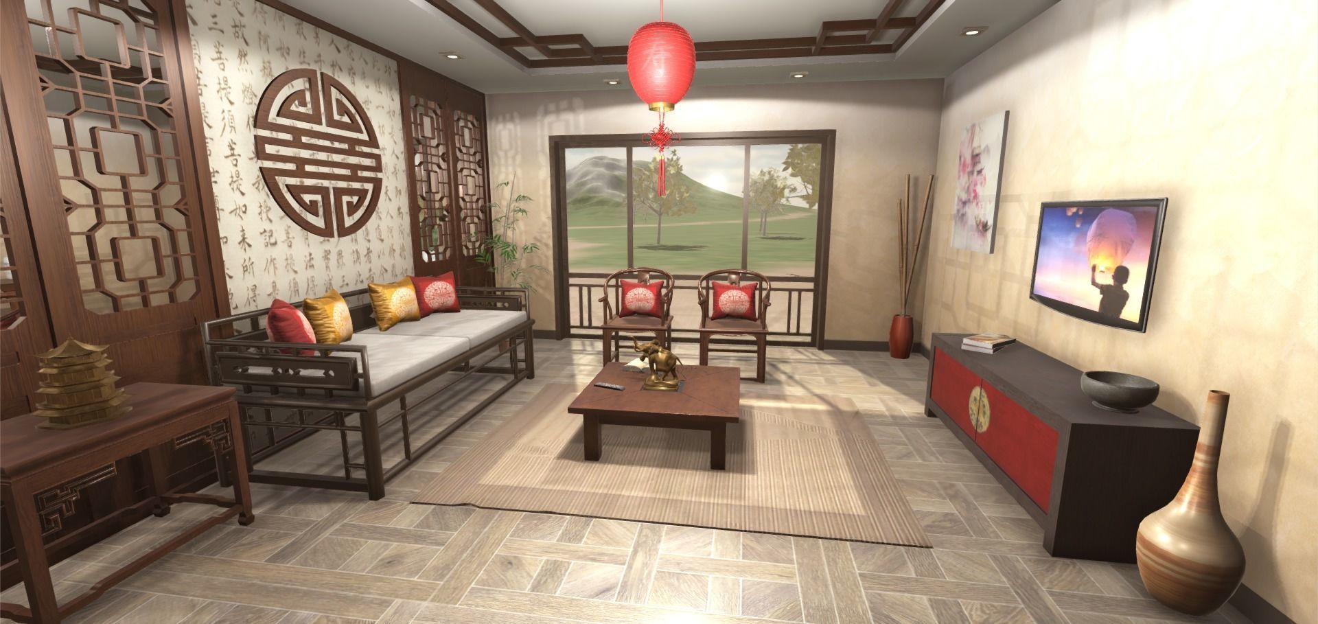 Chinese Living Room 3D model_3
