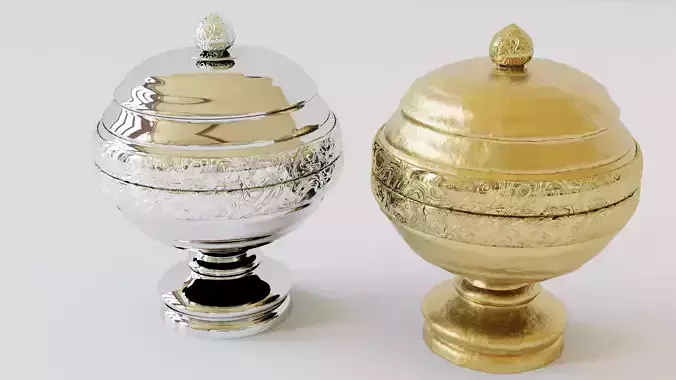 Golden and silver ornamental graved pot