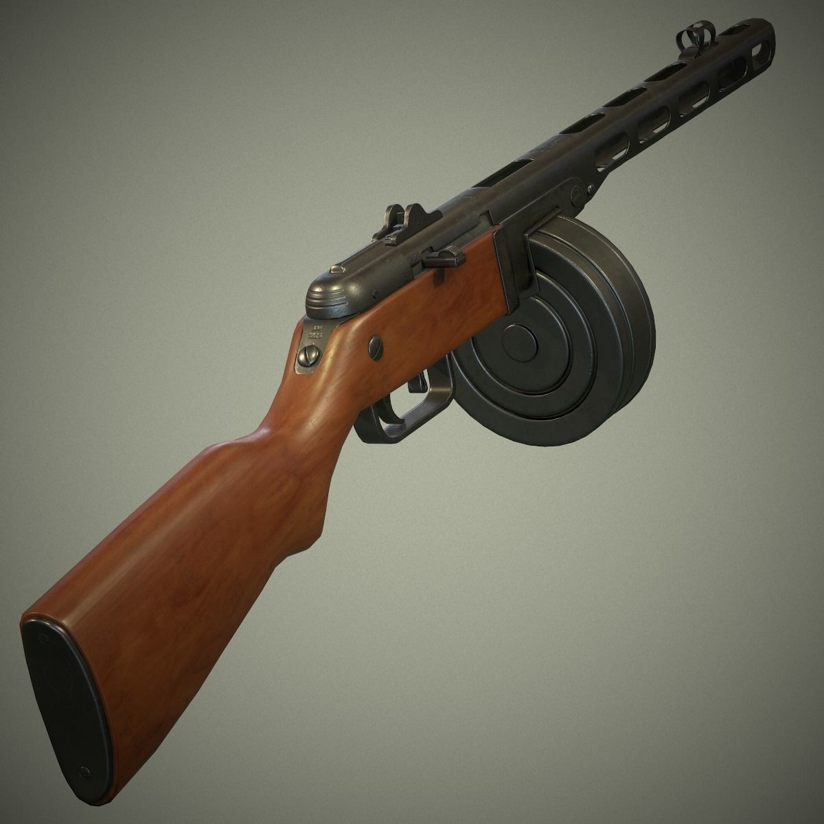 PBR Soviet Submachine Gun PPSH-41 Low-poly 3D model_9