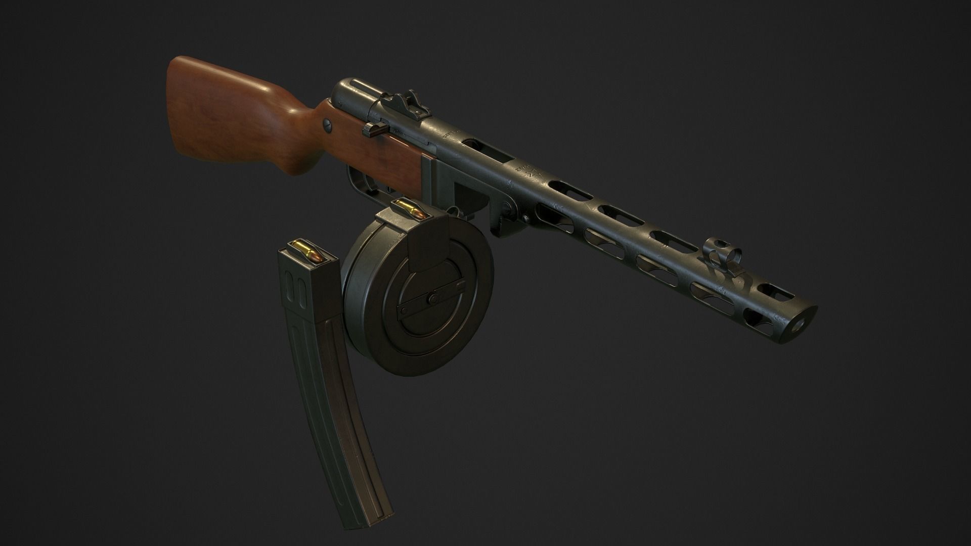 PBR Soviet Submachine Gun PPSH-41 Low-poly 3D model_6