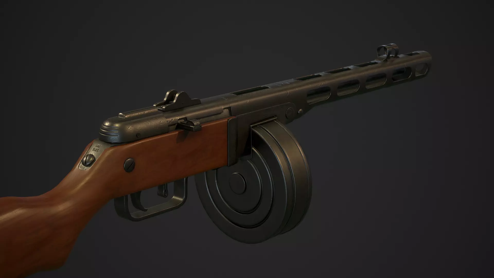 PBR Soviet Submachine Gun PPSH-41 Low-poly 3D model_0