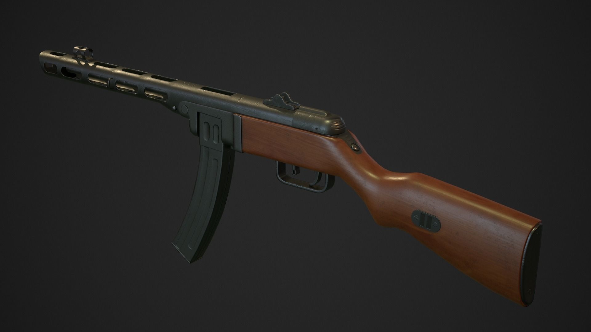PBR Soviet Submachine Gun PPSH-41 Low-poly 3D model_5