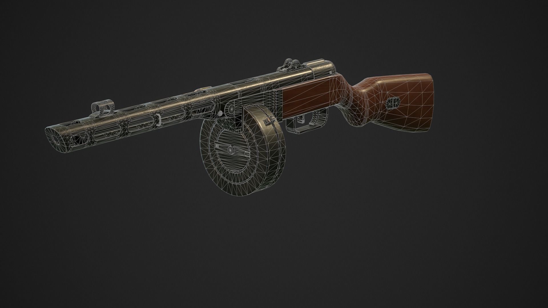 PBR Soviet Submachine Gun PPSH-41 Low-poly 3D model_8