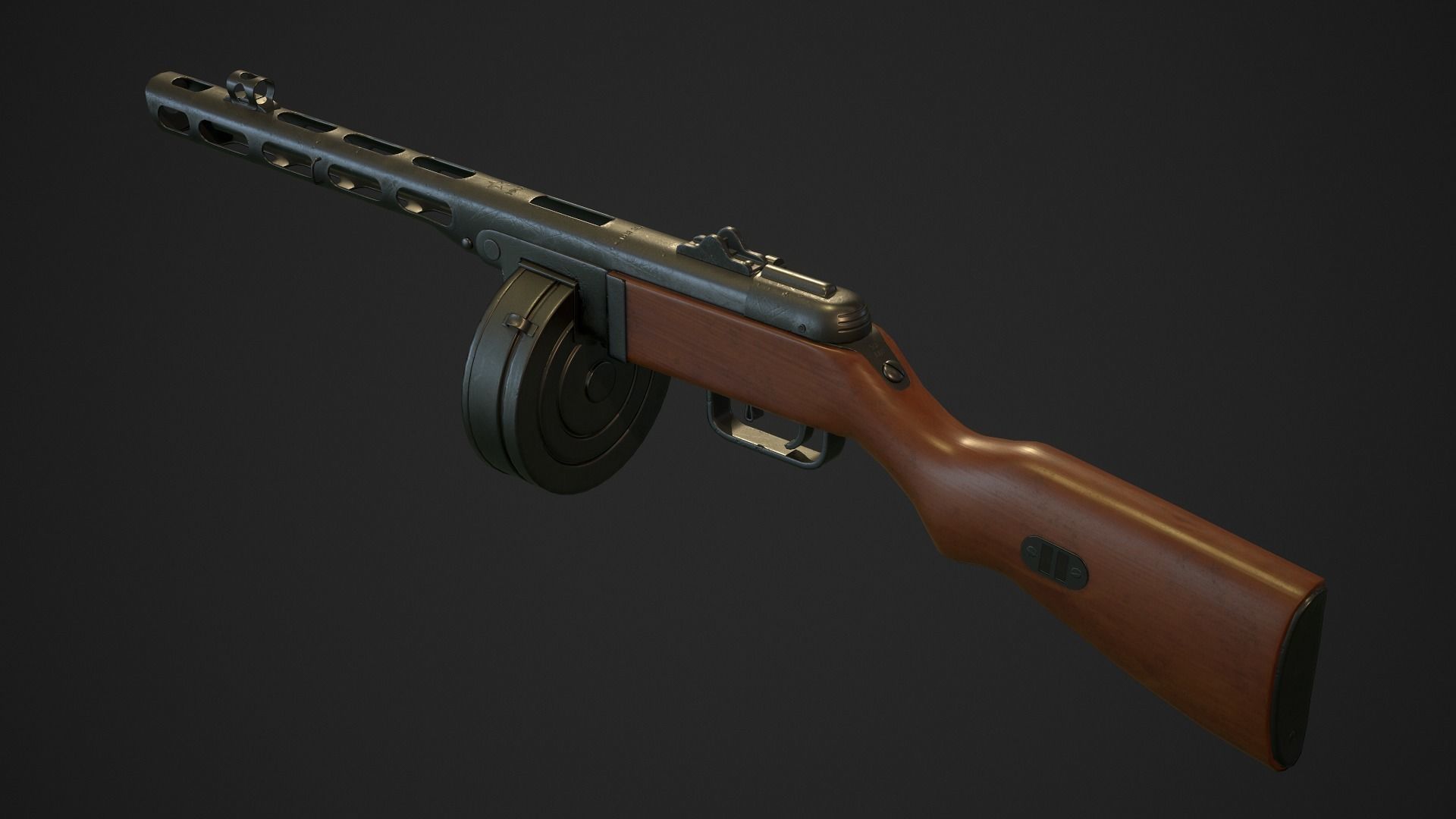 PBR Soviet Submachine Gun PPSH-41 Low-poly 3D model_3