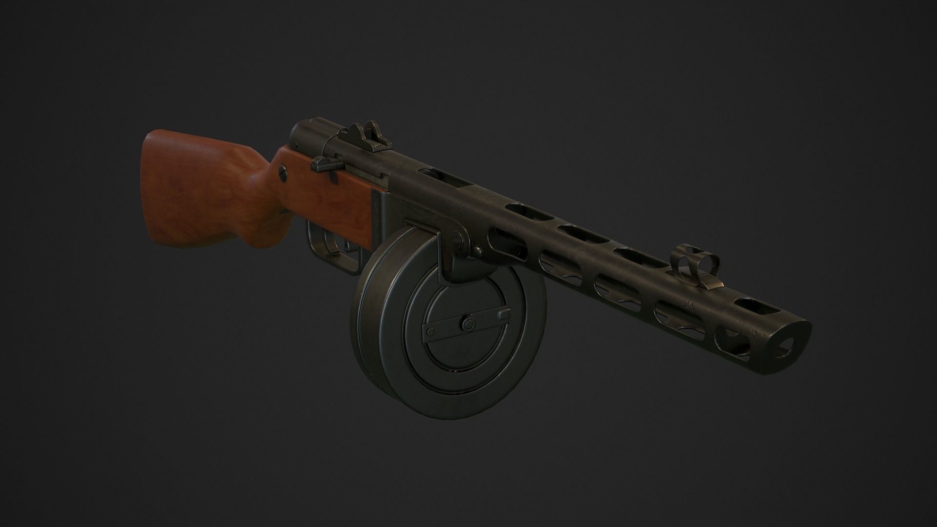 PBR Soviet Submachine Gun PPSH-41 Low-poly 3D model_1
