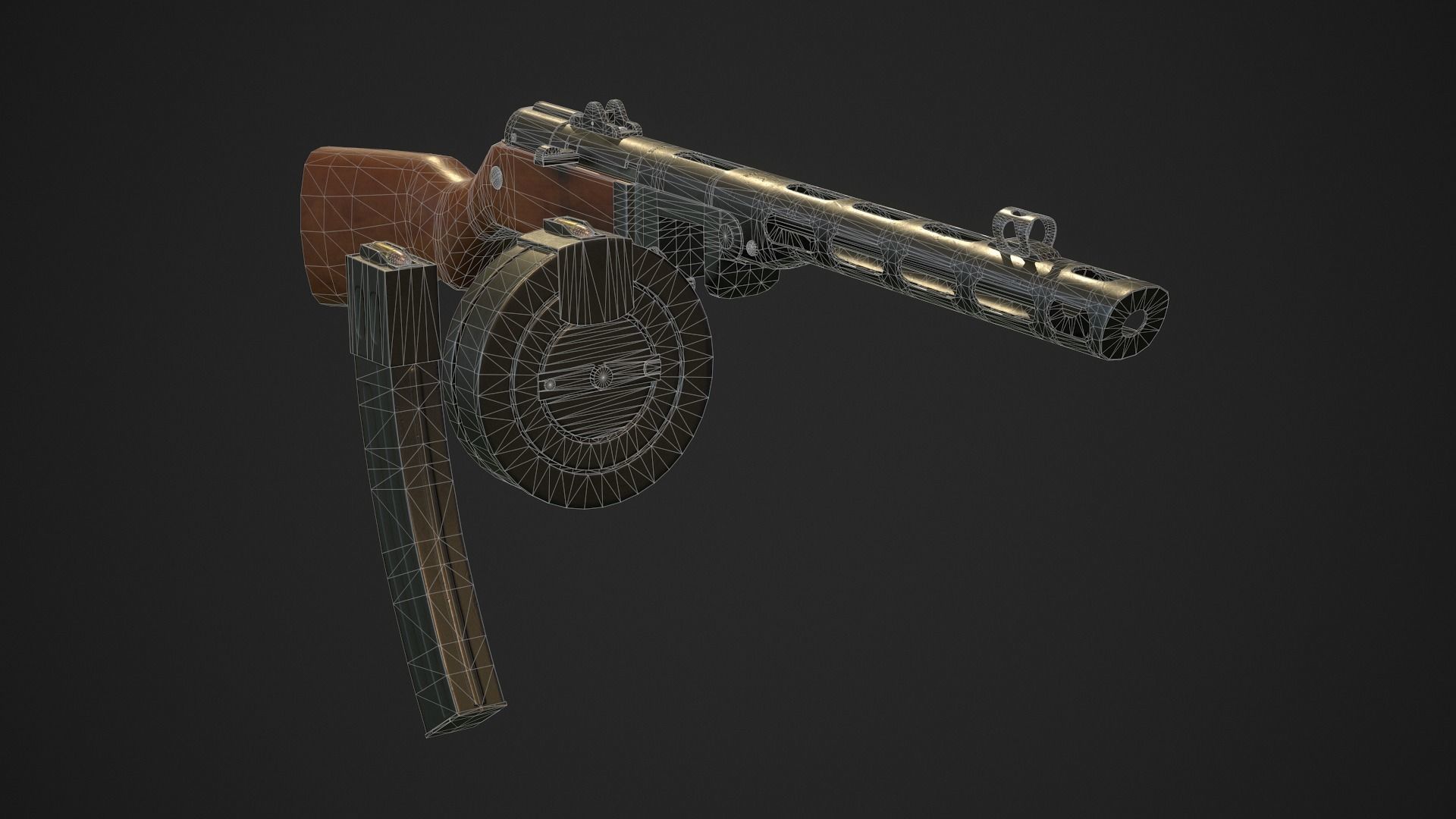 PBR Soviet Submachine Gun PPSH-41 Low-poly 3D model_7