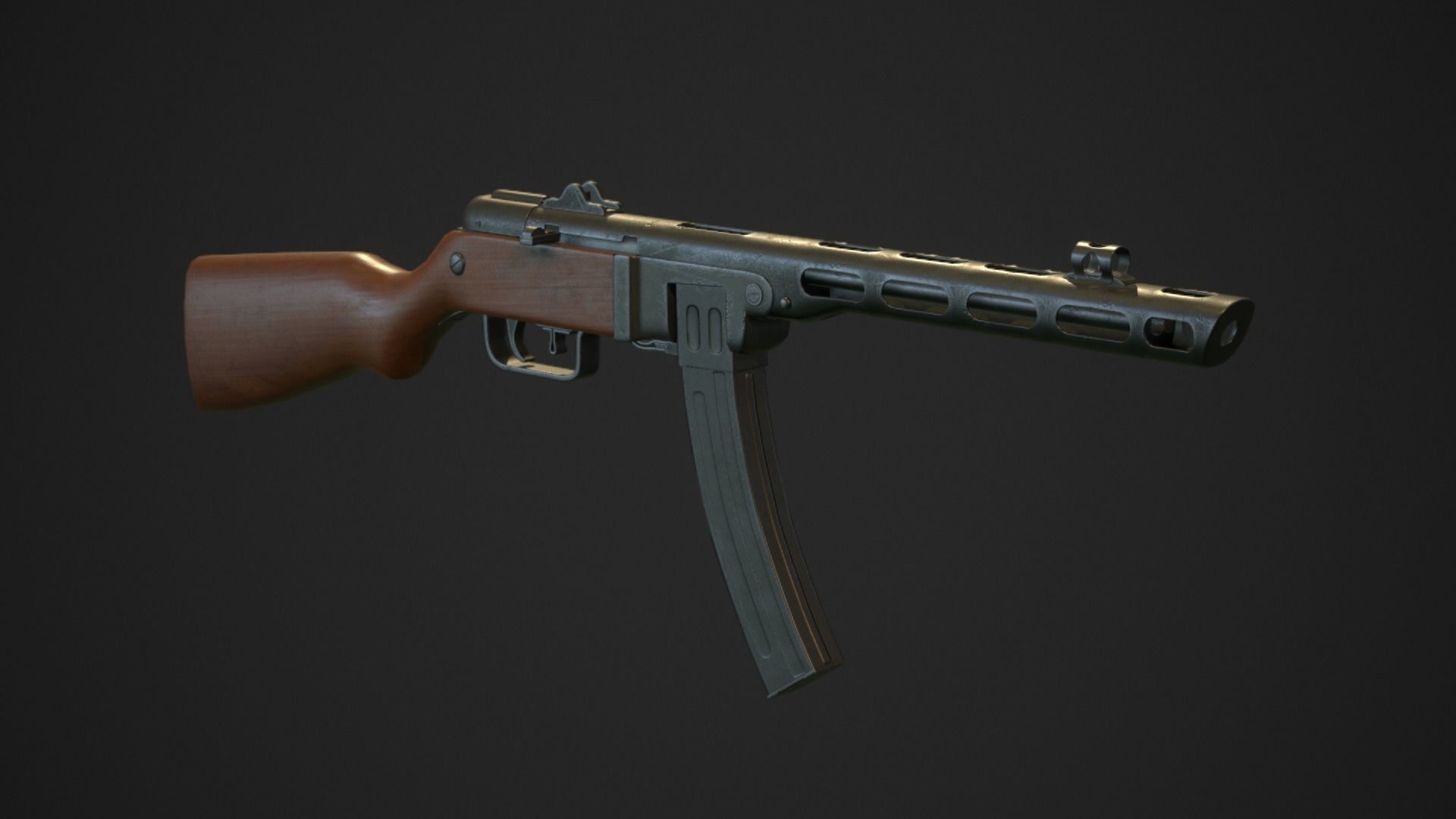 PBR Soviet Submachine Gun PPSH-41 Low-poly 3D model_4