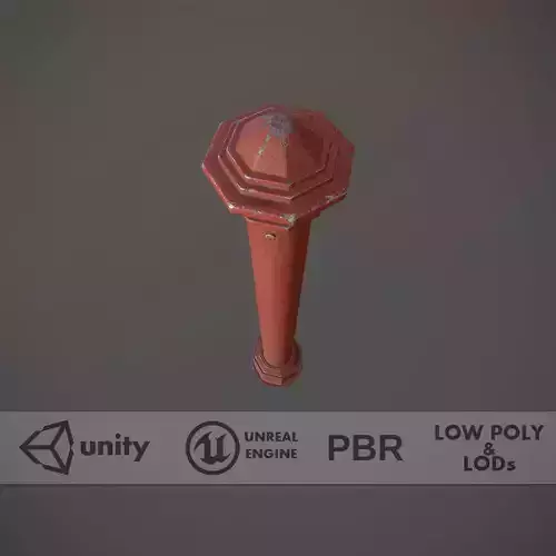 Barrier Bollard pack 3 Red v3 Low-poly 3D model