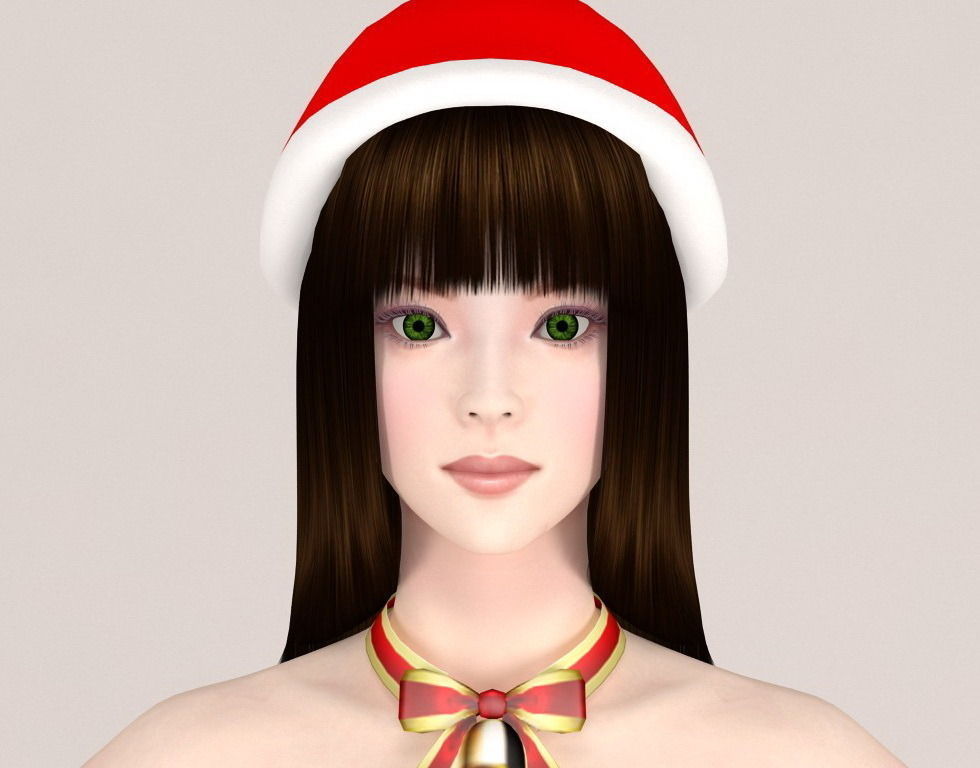  T pose nonrigged model of Akari in Christmas costume 3D model_1