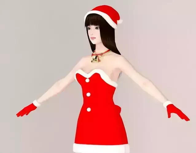  T pose nonrigged model of Akari in Christmas costume 3D model