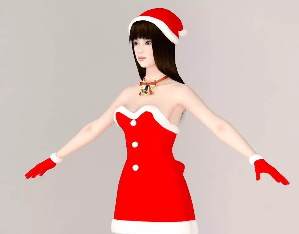  T pose nonrigged model of Akari in Christmas costume 3D model_0