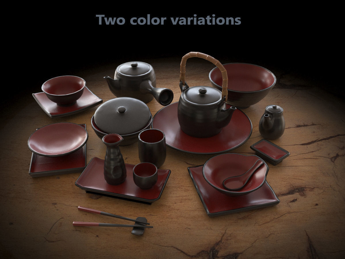Japanese tableware set Low-poly 3D model_3