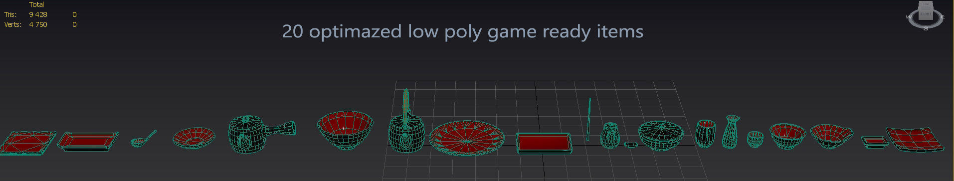 Japanese tableware set Low-poly 3D model_4
