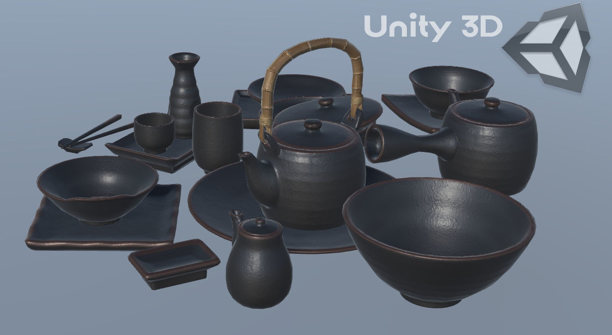Japanese tableware set Low-poly 3D model_5
