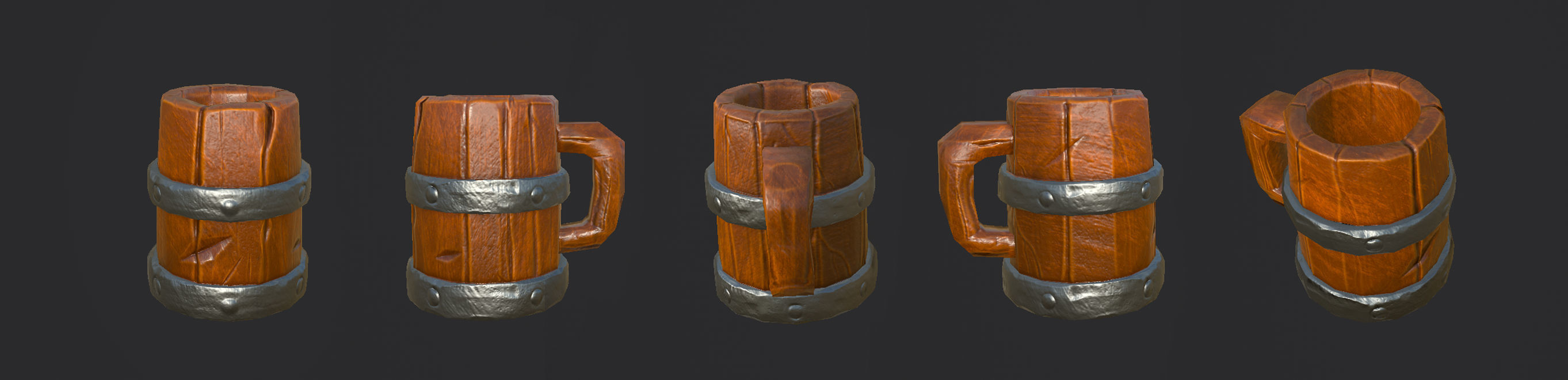 Wooden Beer Mug Low-poly 3D model_2