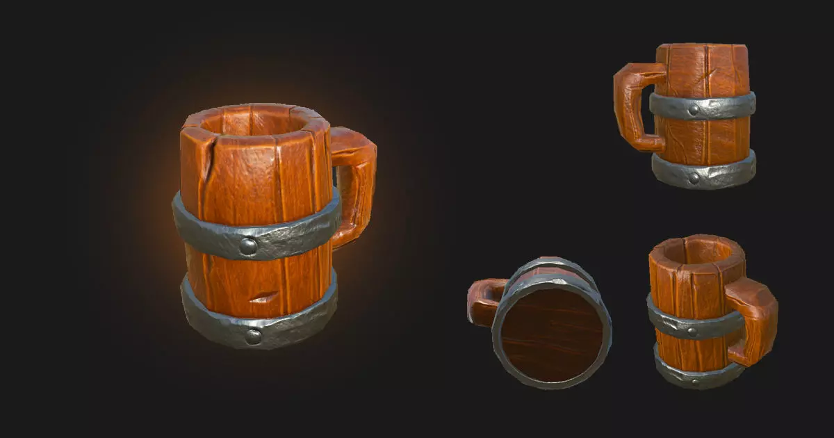 Wooden Beer Mug Low-poly 3D model_0