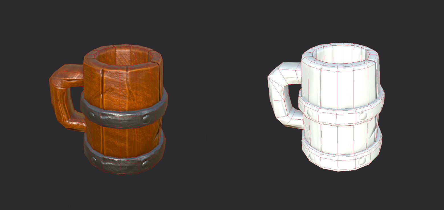 Wooden Beer Mug Low-poly 3D model_3