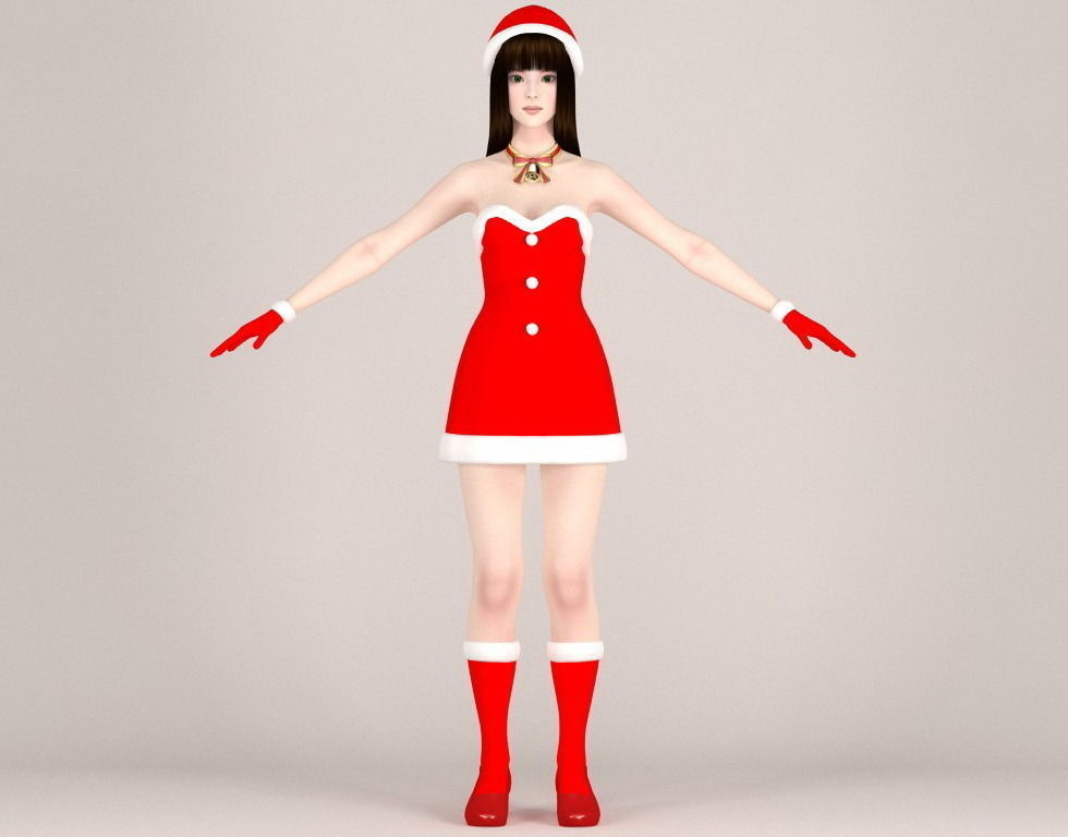 T pose rigged model of Akari in Christmas costume 3D model_5