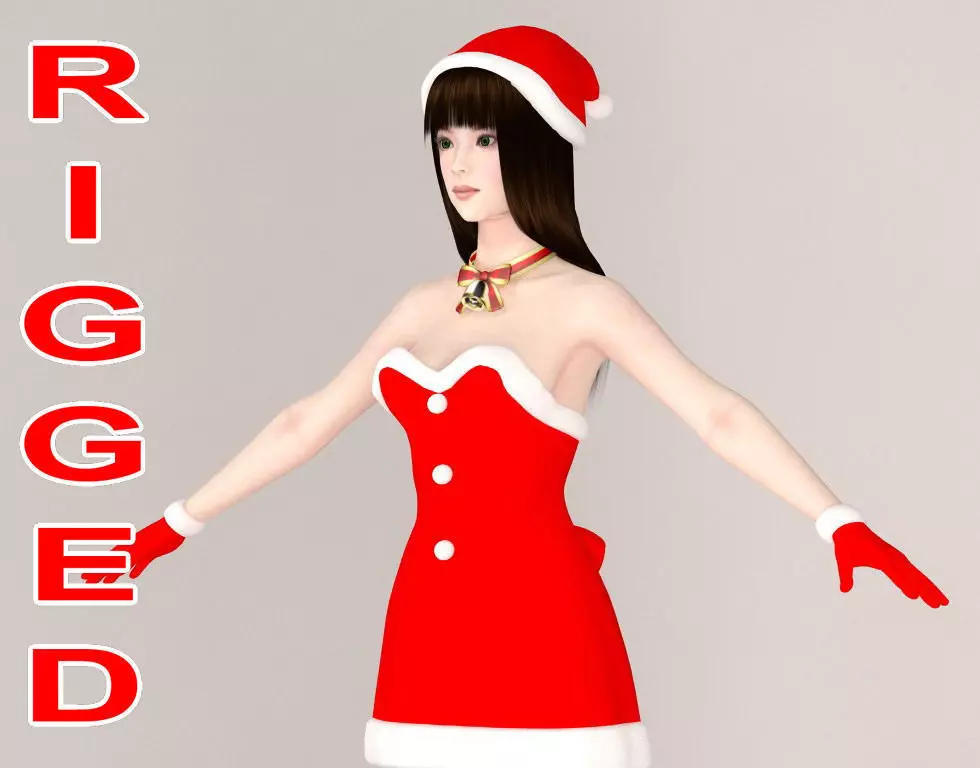 T pose rigged model of Akari in Christmas costume 3D model_0