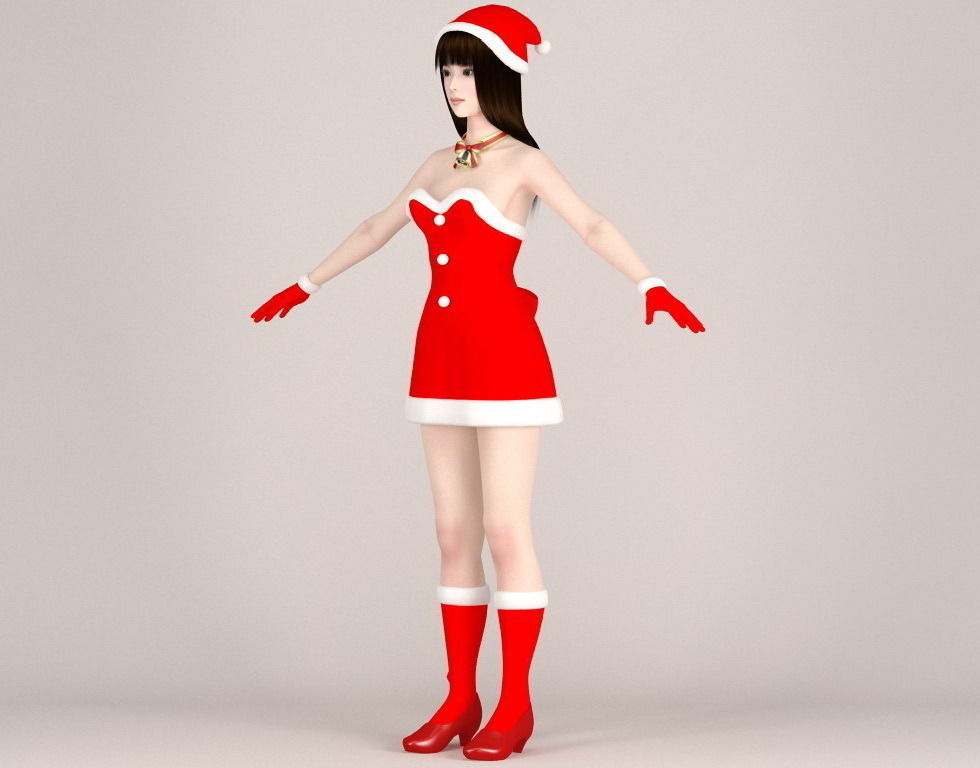 T pose rigged model of Akari in Christmas costume 3D model_9