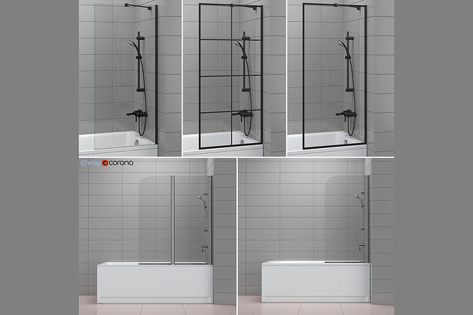 Shutters for baths and baths Radaway and Cersanit set 42 3D model